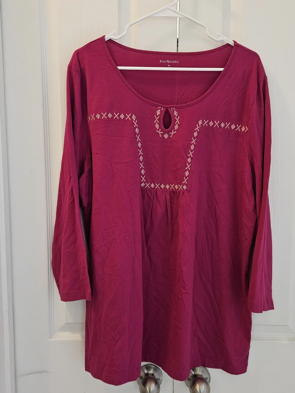 Kim Rogers Women’s Embroidered Tunic Top – XL – Bright Pink - Picture 3 of 7